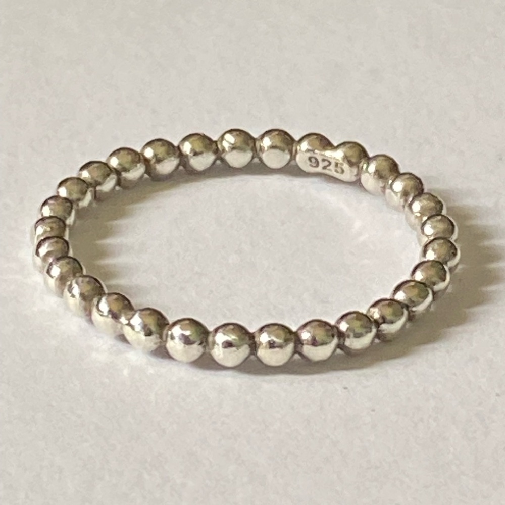 Sterling Silver Solid 925 Bead Ball Thin Ring - image 1